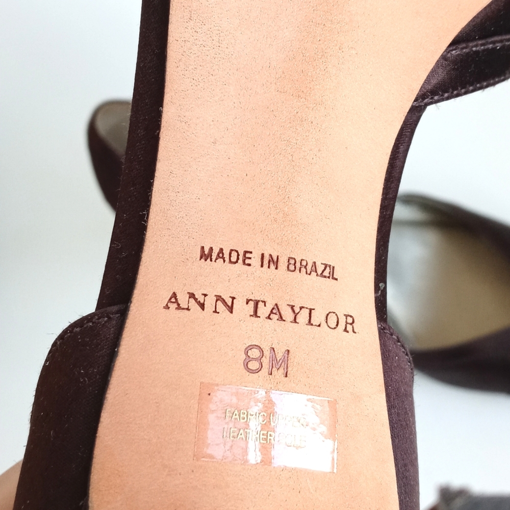 Ann Taylor Elegant Satin Brown Women's Kitten 3” Heels With Bow 8 - Picture 8 of 12